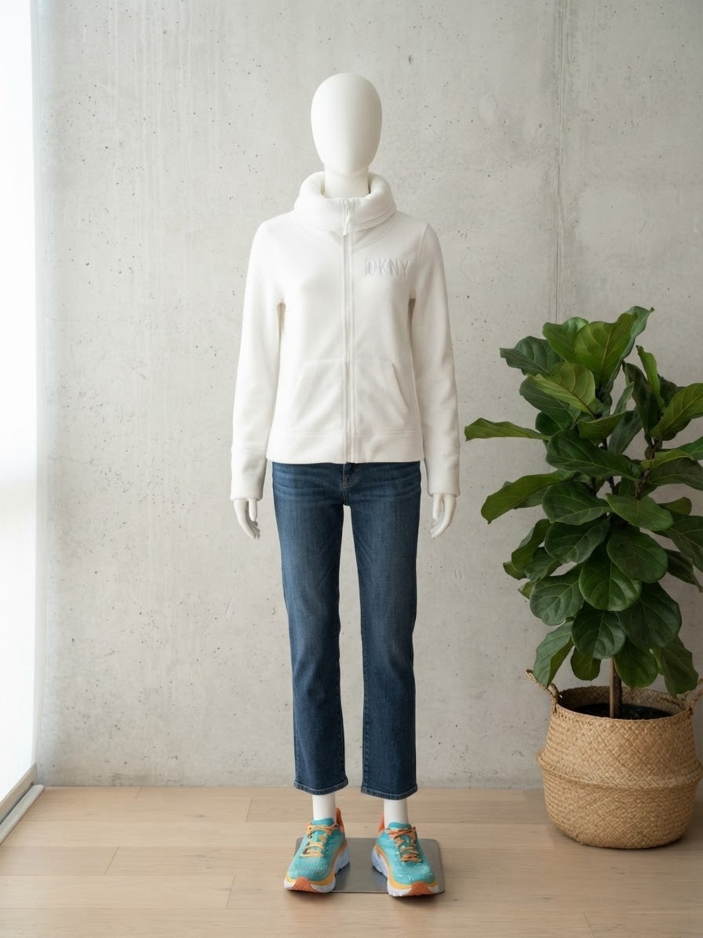 Dkny White Zip-Front Fleece Jacket